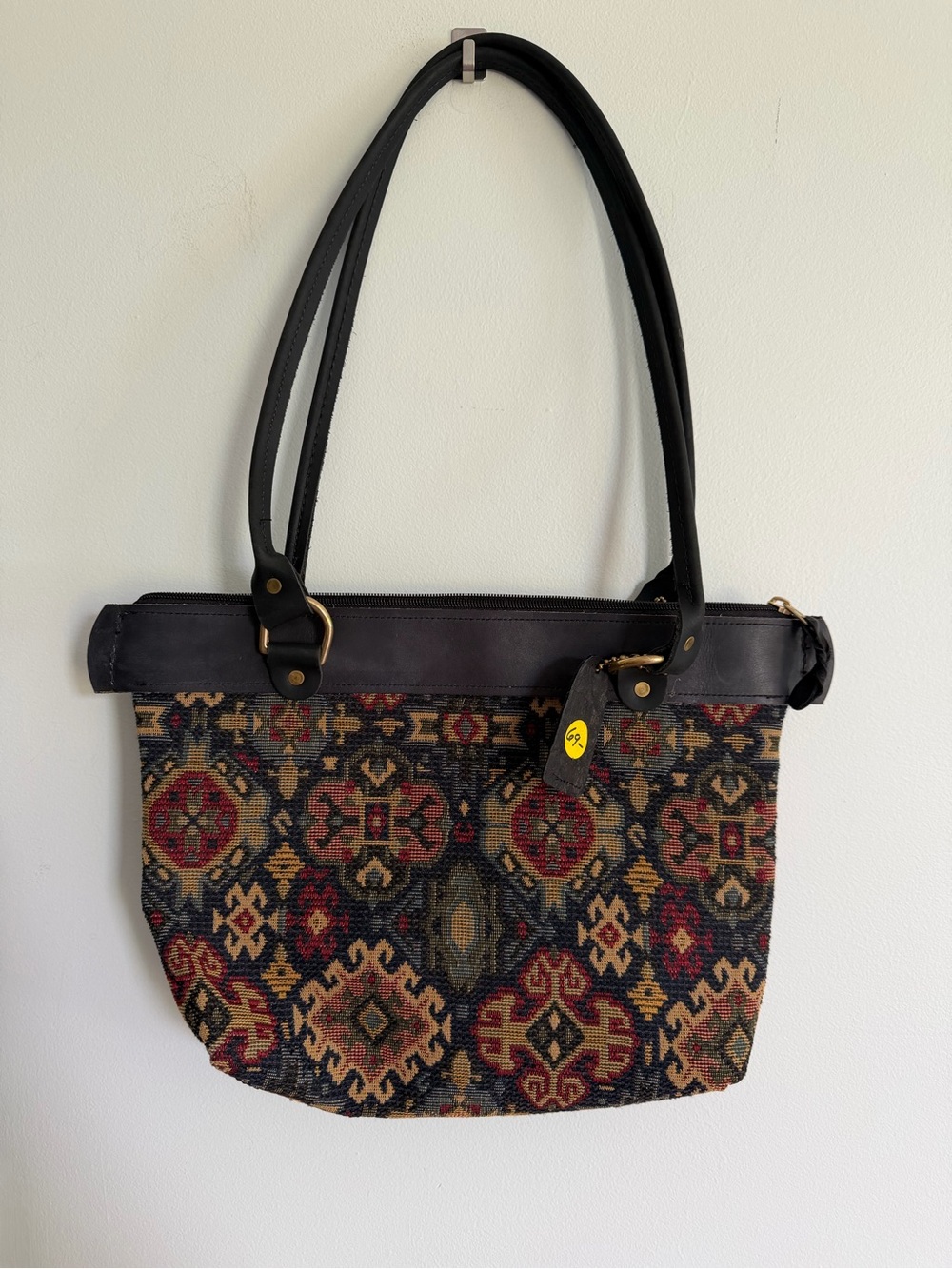 Down Home Leather Woven Pattern  Bag with Black Leather Trim